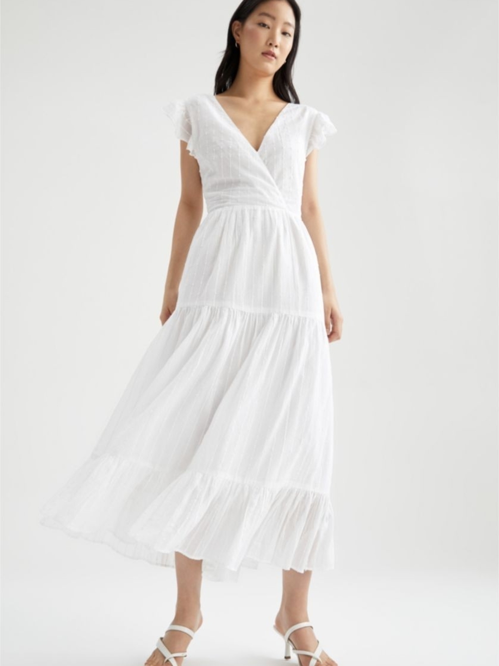 DeFacto A-Line Wrap Collar Embroidered Brode Sleeveless Midi Short Sleeve Dress